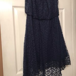 Navy blue high low lace dress